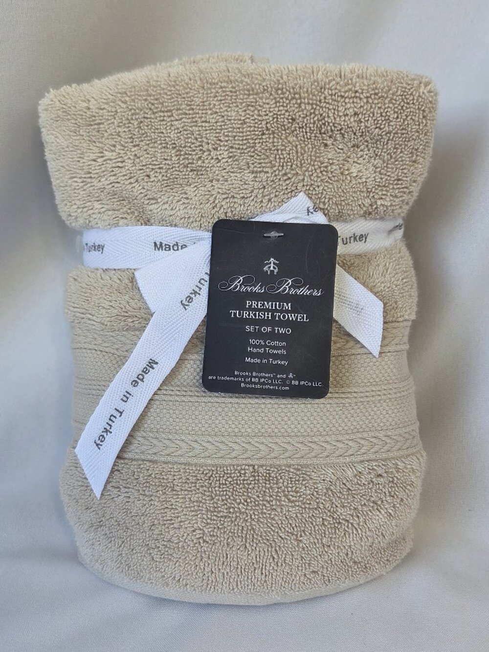 Brooks Brothers Premium Turkish Towel Set of 2 Hand Towels Beige 100% Cotton NWT